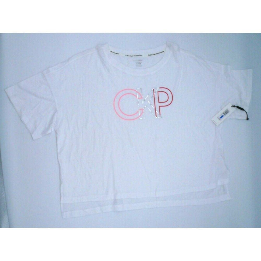 Calvin Klein Performance Outline Logo Cropped T-Shirt White Size XL